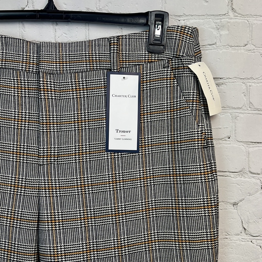 Charter Club Houndstooth Plaid Trouser Tummy Slimming Pants Size 12 - Picture 2 of 6